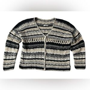 VINTAGE 90S CROCHET HAND KNIT STRIPED CARDIGAN SWEATER WOMENS MEDIUM
